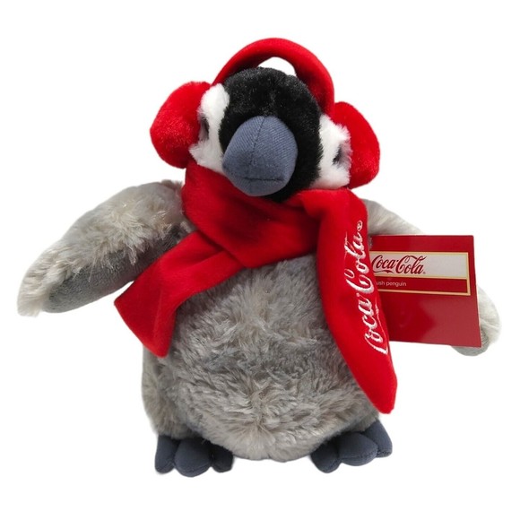 NEW Coca Cola Penguin w/ Coke Red Scarf Ear Muff Plush Stuffed Bean Bag 2015 NOS - Picture 1 of 13